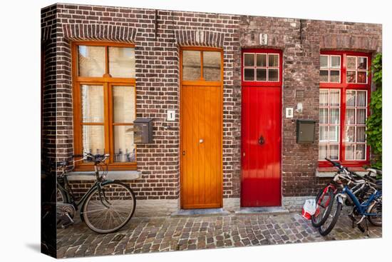 Doors of Old Houses and Bicycles in European City. Bruges (Brugge), Belgium-f9photos-Premier Image Canvas