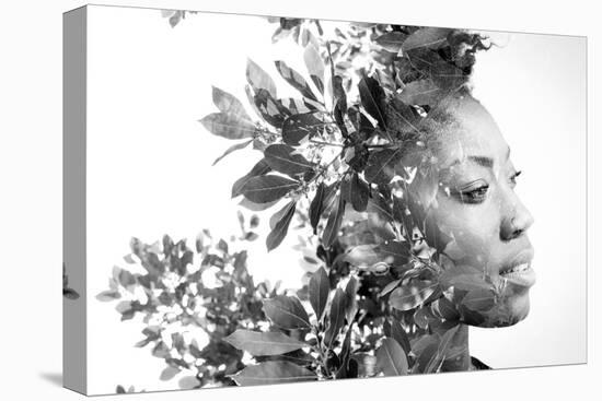 Double Exposure Portrait of Attractive African American Woman Combined with Photograph of Leaves-Victor Tongdee-Premier Image Canvas