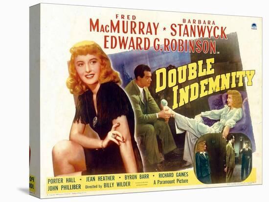 Double Indemnity, UK Movie Poster, 1944-null-Stretched Canvas