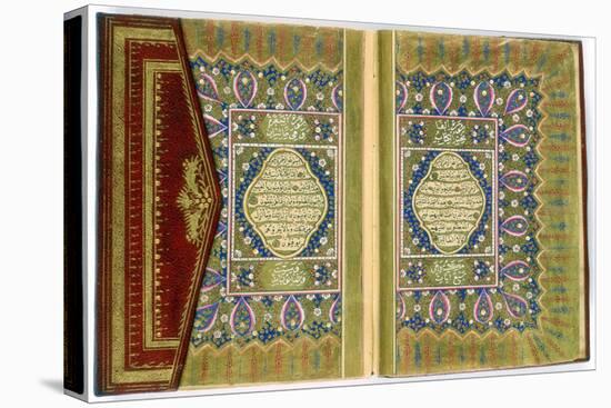 Double Page Spread from a Koran with Marginal Floral Decoration, Turkish, 1855-null-Premier Image Canvas