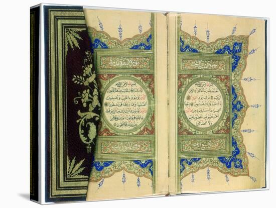 Double Page Spread from a Koran with Marginal Floral Decoration, Turkish, 1882-null-Premier Image Canvas