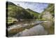 Dovedale Reflections, Hikers on Stepping Stones and Thorpe Cloud, Limestone Gorge in Spring-Eleanor Scriven-Premier Image Canvas