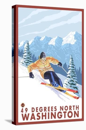 Downhhill Snow Skier, 49 Degrees North, Washington-Lantern Press-Stretched Canvas