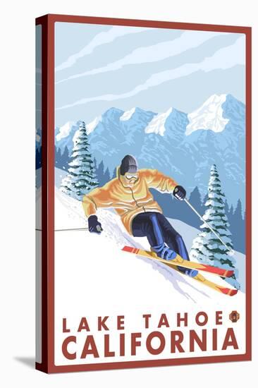 Downhhill Snow Skier, Lake Tahoe, California-Lantern Press-Stretched Canvas