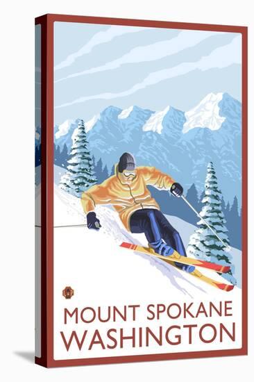Downhhill Snow Skier, Mount Spokane, Washington-Lantern Press-Stretched Canvas