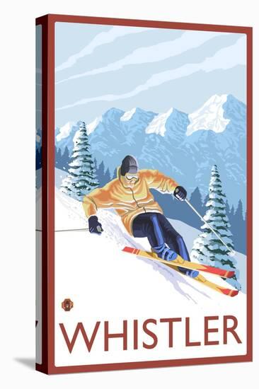 Downhhill Snow Skier, Whistler, BC Canada-Lantern Press-Stretched Canvas