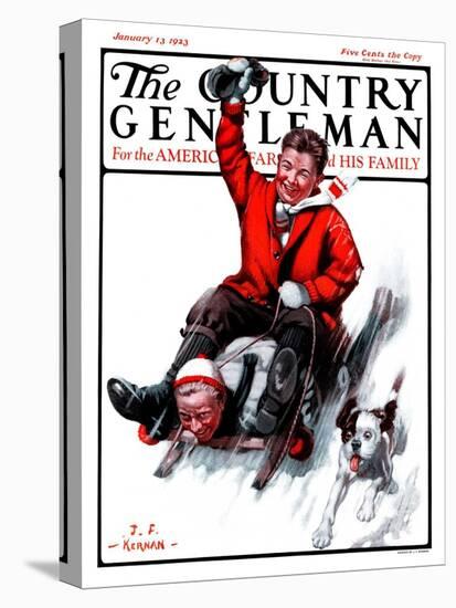 "Downhill on Sled," Country Gentleman Cover, January 13, 1923-J.F. Kernan-Premier Image Canvas