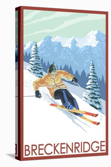 Downhill Skier - Breckenridge, Colorado-Lantern Press-Stretched Canvas
