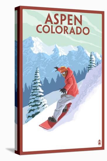 Downhill Snowboarder - Aspen, Colorado-Lantern Press-Stretched Canvas