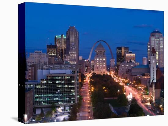 Downtown and Gateway Arch at Night, St. Louis, Missouri, USA-Walter Bibikow-Premier Image Canvas