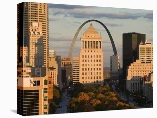 Downtown and Gateway Arch from the West at Sunset, St. Louis, Missouri, USA-Walter Bibikow-Premier Image Canvas