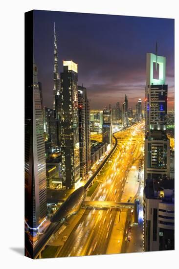 Downtown and Sheikh Zayed Road Looking Towards the Burj Kalifa, Dubai, United Arab Emirates-Peter Adams-Premier Image Canvas