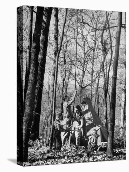Dr. Liane Russell Camping with Husband Bill and Children in Woods Near their Home-Margaret Bourke-White-Premier Image Canvas