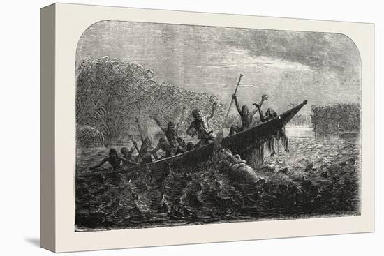 Dr. Livingstone's Missionary Travels and Researchers in South Africa: Boat Capsized by a Hippopotam-null-Premier Image Canvas