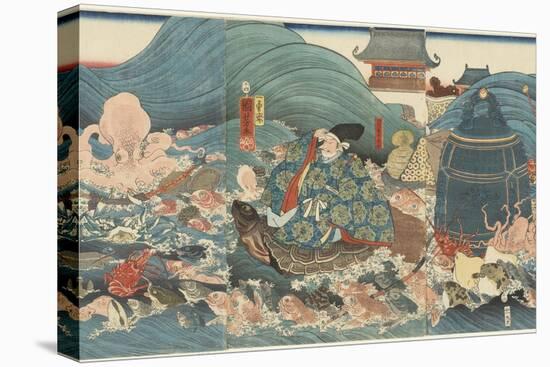 Dragon God Rewarding Hidesato with Three Gifts, April 1858-Utagawa Kuniyoshi-Premier Image Canvas