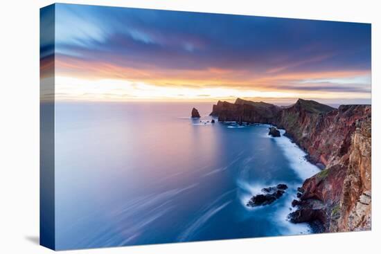 Dramatic sky at dawn on cliffs washed by ocean from Ponta Do Rosto viewpoint-Roberto Moiola-Premier Image Canvas