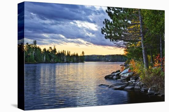 Dramatic Sunset and Pines at Lake of Two Rivers in Algonquin Park, Ontario, Canada-elenathewise-Premier Image Canvas