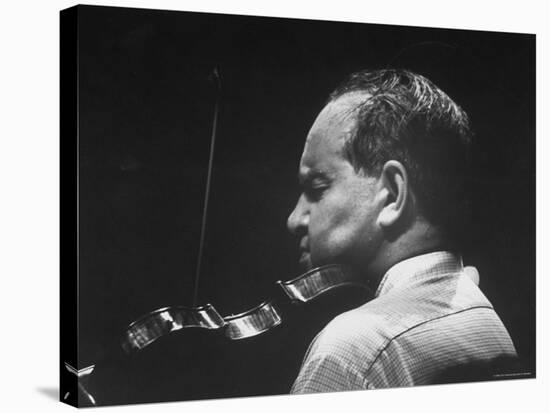 Dramatically Lit Shot of Violinist David Oistrakh Rehearsing Before Concert in Prades-Gjon Mili-Premier Image Canvas