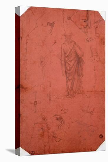 Draped Male Figure, Profiles, Gears for Flying Machine-Leonardo da Vinci-Premier Image Canvas