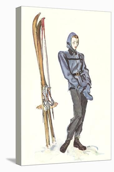 Drawing of Lady with Skis-null-Stretched Canvas