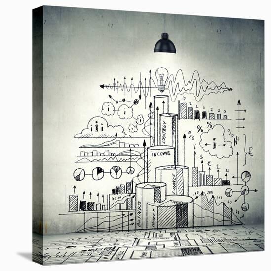 Drawn Business Plan on Wall Illuminated by Lamp-Sergey Nivens-Premier Image Canvas