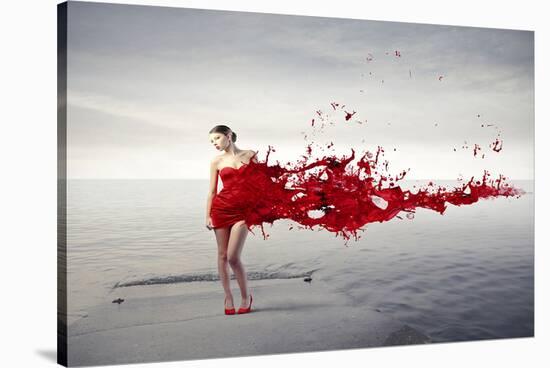 Dress Melting In Red Paint-null-Stretched Canvas