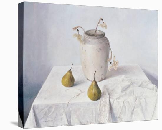 Dried Narcissi with Two Pears-Arthur Easton-Stretched Canvas