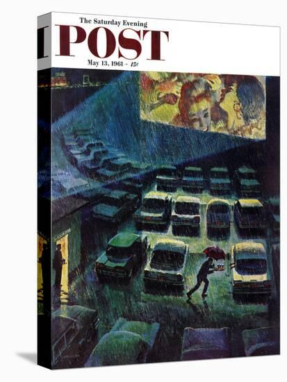 "Drive-In Movie in the Rain," Saturday Evening Post Cover, May 13, 1961-John Falter-Premier Image Canvas