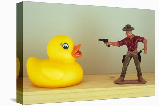 Duck Takes On Cowboy-Den Reader-Premier Image Canvas