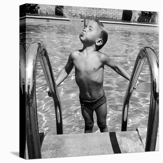 Duncan Richardson, 3-Year-Old Swimming Prodigy, Spouting Water Like a Whale, Town House Pool-Martha Holmes-Premier Image Canvas