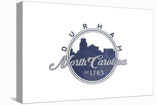 Durham, North Carolina - Skyline Seal (Blue)-Lantern Press-Stretched Canvas