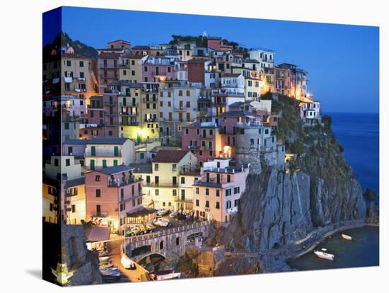 Dusk Falls on a Hillside Town Overlooking the Mediterranean Sea, Manarola, Cinque Terre, Italy-Dennis Flaherty-Premier Image Canvas