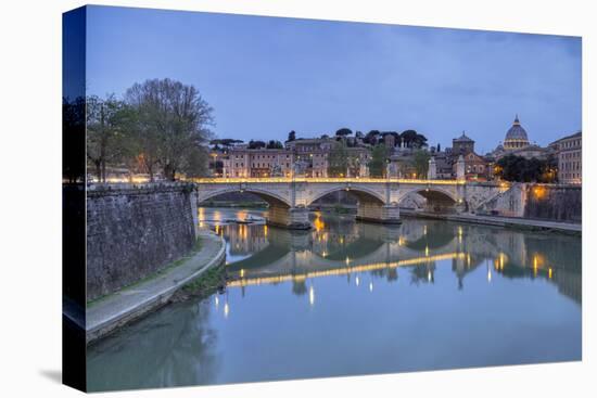 Dusk on Tiber River with Umberto I Bridge and Basilica Di San Pietro in Vatican in Background-Roberto Moiola-Premier Image Canvas