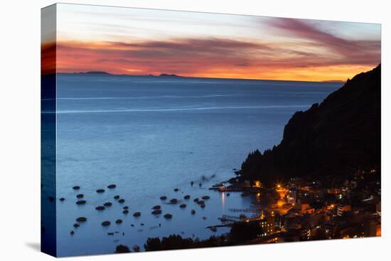 Dusk over the Town of Copacabana and Lake Titicaca-Alex Saberi-Premier Image Canvas