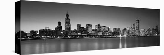 Dusk, Skyline, Chicago, Illinois, USA BW Black and White-null-Stretched Canvas