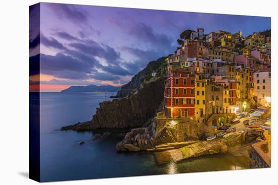 Dusk View of the Colorful Sea Village of Riomaggiore, Cinque Terre, Liguria, Italy-Stefano Politi Markovina-Premier Image Canvas