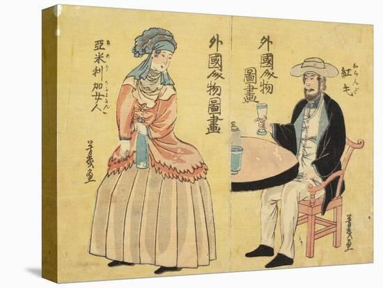 Dutch (Right), American Woman (Left)-Utagawa Yoshiiku-Premier Image Canvas