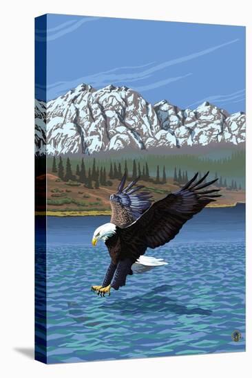 Eagle Fishing-Lantern Press-Stretched Canvas