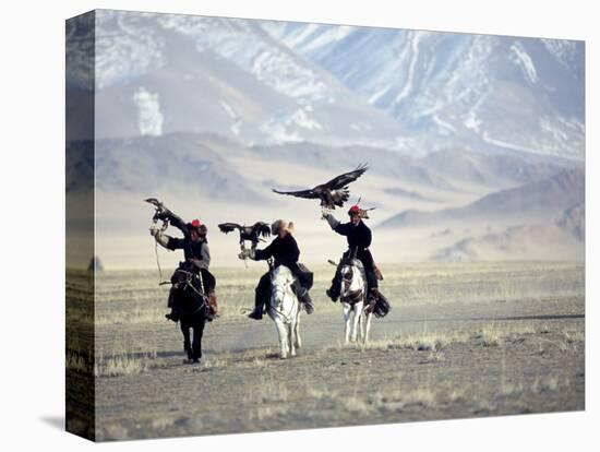 Eagle Hunters Dalai Khan, Takhuu Grandfather, Son Kook Kook, Golden Eagle Festival, Mongolia-Amos Nachoum-Premier Image Canvas