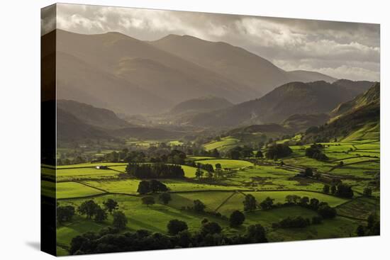 Early morning sunlight illuminates the rolling countryside near Keswick in the Lake District, Cumbr-Adam Burton-Premier Image Canvas