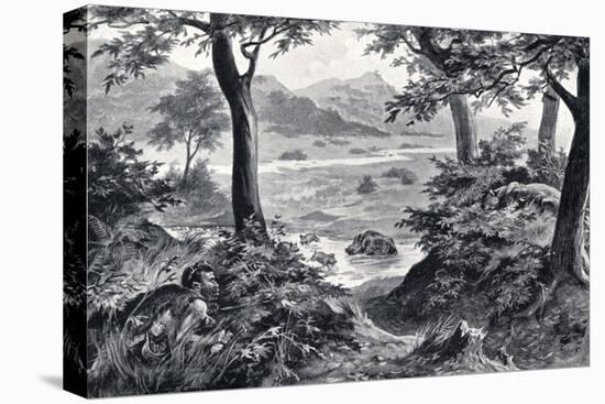 Early Stone Age Man Hunting-G.F. Scott Elliot-Stretched Canvas