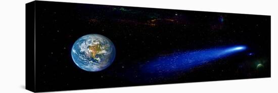Earth in Space with Comet (Photo Illustration)-null-Stretched Canvas