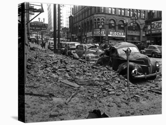 Earthquake Damage in Pioneer Square - Seattle, WA-Lantern Press-Stretched Canvas