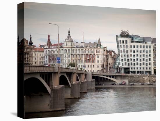 East Bank of Vltava River with Dancing House and Jiraskuv Bridge, Prague, Czech Republic-Nick Servian-Premier Image Canvas