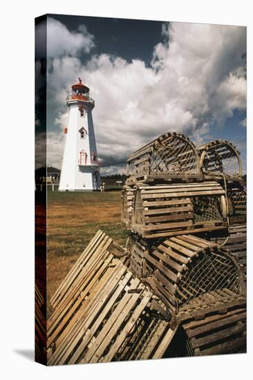 East Point Lighthouse and Lobster Traps, Prince Edward Island, Canada-Walter Bibikow-Premier Image Canvas