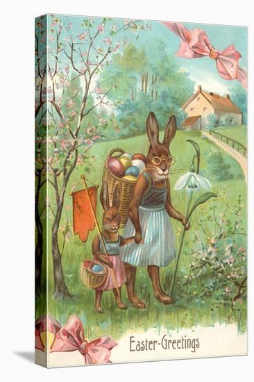 Easter Greetings, Spectacled Rabbit in Dress-null-Stretched Canvas