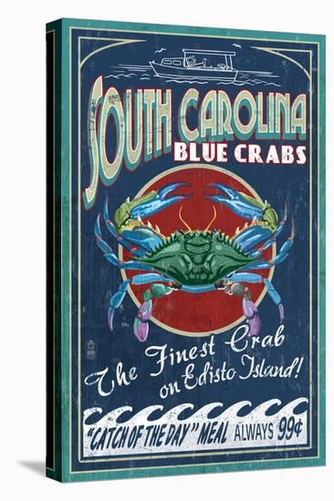 Edisto Beach, South Carolina - Blue Crabs-Lantern Press-Stretched Canvas