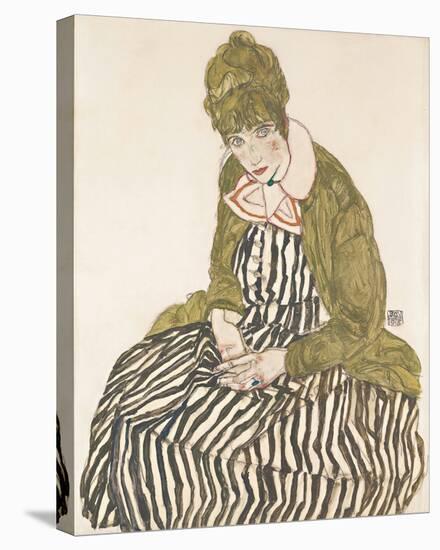 Edith with Striped Dress, Sitting, 1915-Egon Schiele-Stretched Canvas