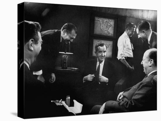 Edward R. Murrow at Us Information Service, Talking with Un Amb. Adlai E. Stevenson-Ed Clark-Premier Image Canvas