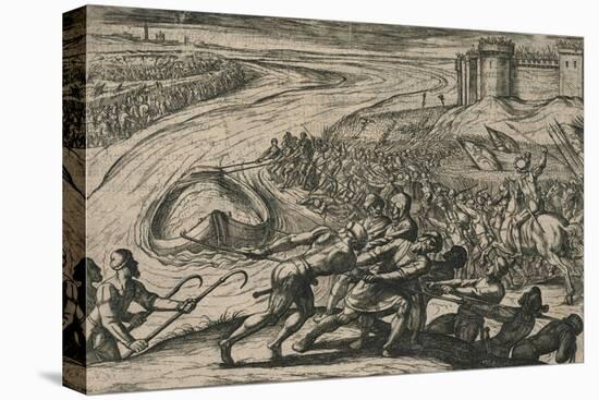 Een Schip met coren gheladen blyft op een drooghte Sitten; de Duytschen pooghent naer hen te trecke-Antonio Tempesta-Premier Image Canvas